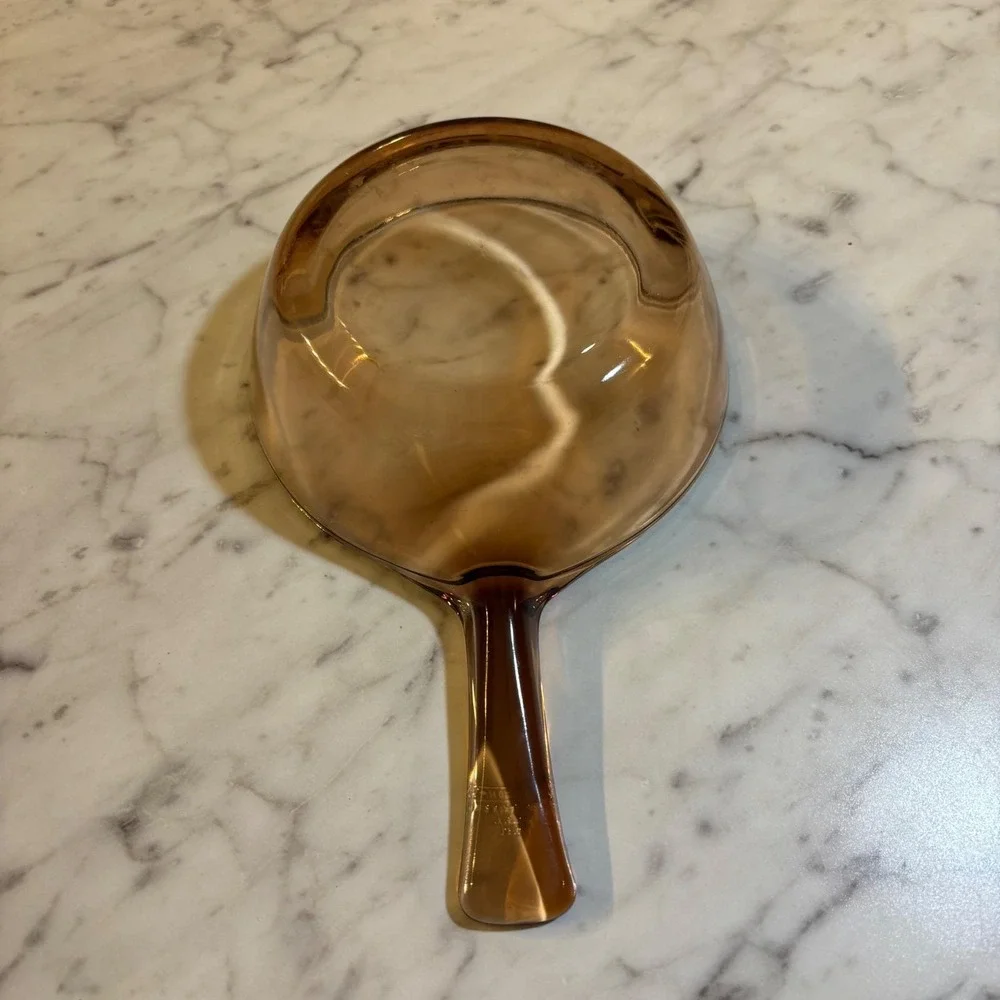 Visions Corning Amber Glass 0.5L Saucepan Bowl with Handle Made in USA Vintage